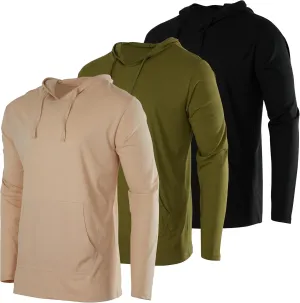 Real Essentials 3 Pack: Men's Cotton Lightweight Casual Pullover Drawstring Hoodie With Pocket (Available In Big & Tall)