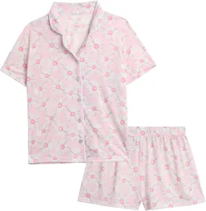 Rene Rofe Girls' Pajama Set - 2 Piece Button Down Sleep Shirt and Lounge Shorts - Sleepwear Set for Girls (4-12)