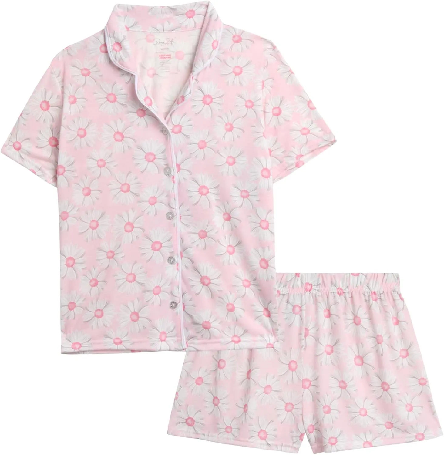 Rene Rofe Girls' Pajama Set - 2 Piece Button Down Sleep Shirt and Lounge Shorts - Sleepwear Set for Girls (4-12)