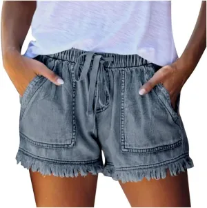 Ripped Denim Shorts for Women Trendy 2025 Summer Frayed Raw Hem Skinny Jean Shorts Dressy Casual Stretchy Jeans