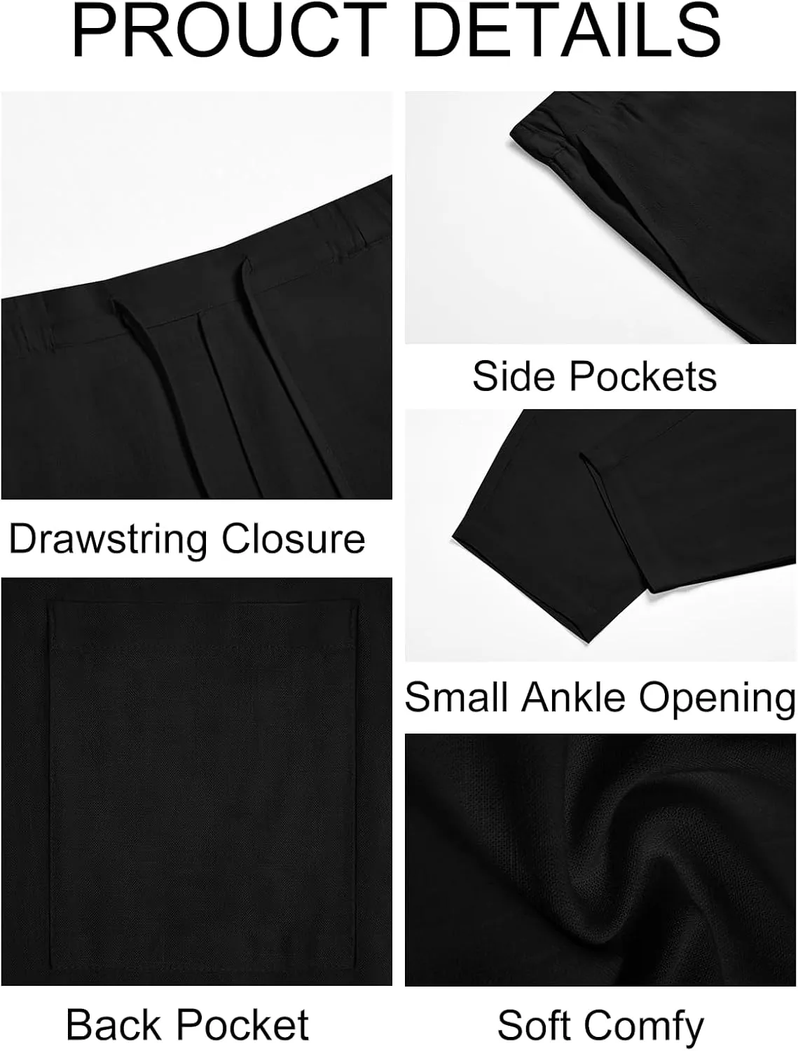 Runcati Mens Casual Pants Elastic Waist Linen Drawstring Lightweight Loose Fit Summer Beach Yoga Trousers