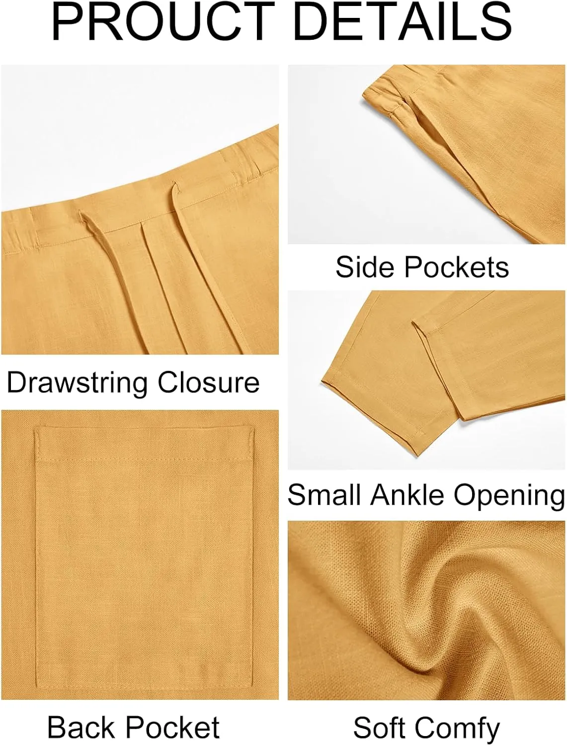 Runcati Mens Casual Pants Elastic Waist Linen Drawstring Lightweight Loose Fit Summer Beach Yoga Trousers