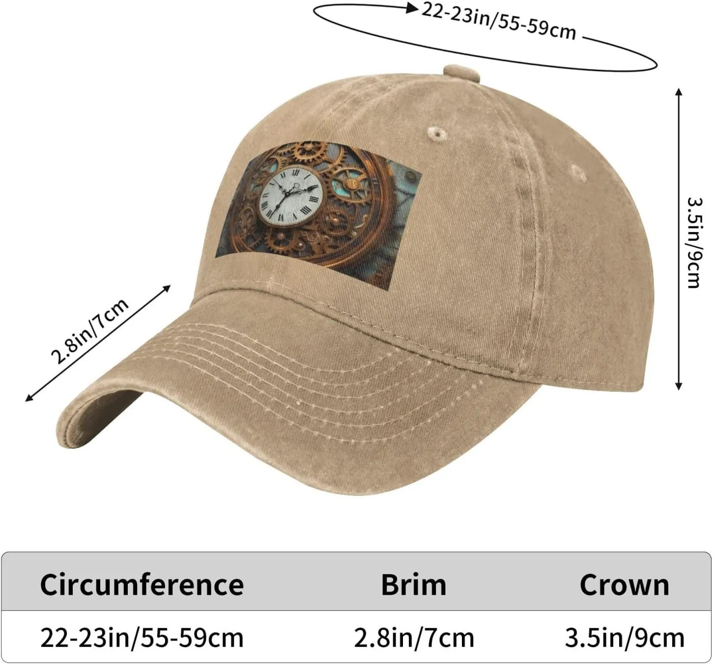 Rusty Steampunk Clock Unisex Baseball Cap Breathable Cotton Trucker Hat Classic Denim Dad Hat Summer Sun Hat