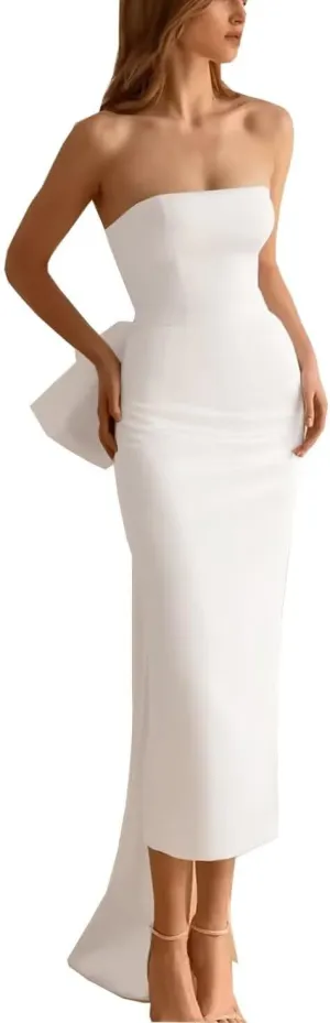 Satin Mermaid Prom Dress with Bow 2025 Cocktail Party Dress with Slit Formal Dresses with Slit