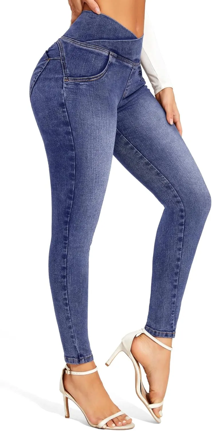 SEASUM Butt Lifting Jeans for Women High Waisted Stretch Crossover Bootcut Bootcut Jeans Leggings