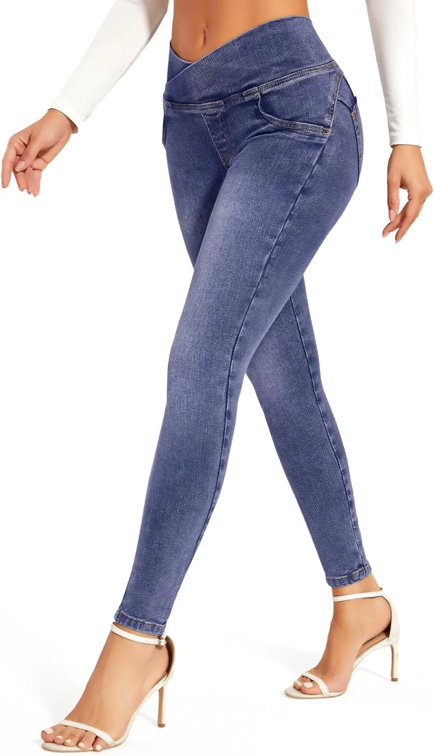 SEASUM Butt Lifting Jeans for Women High Waisted Stretch Crossover Bootcut Bootcut Jeans Leggings