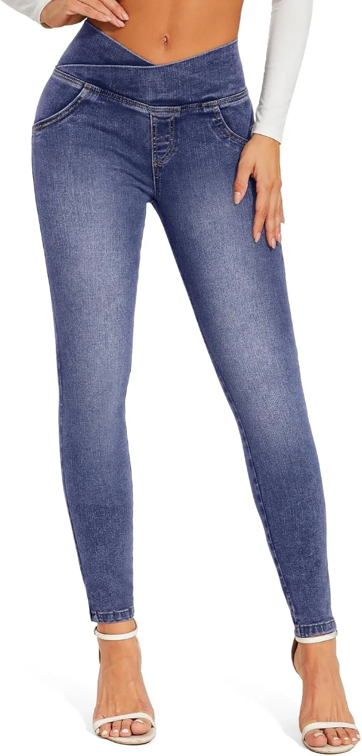 SEASUM Butt Lifting Jeans for Women High Waisted Stretch Crossover Bootcut Bootcut Jeans Leggings