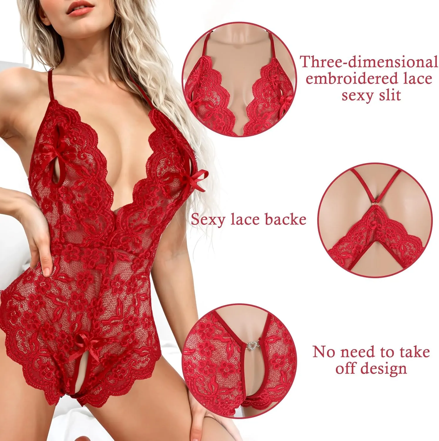 Sexy Lingerie for Women Lace Bodysuit Lingerie Deep V Neck One Piece Babydoll Sleepwear