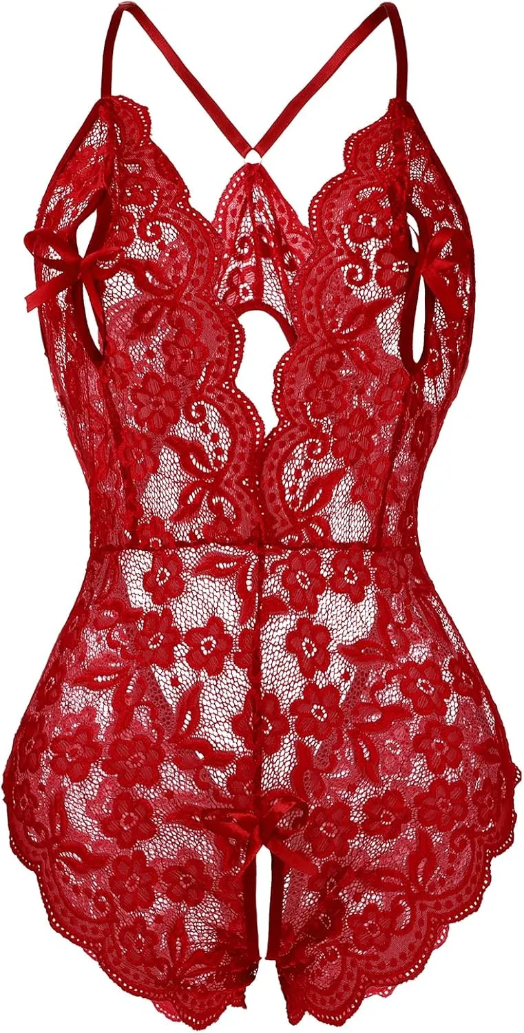 Sexy Lingerie for Women Lace Bodysuit Lingerie Deep V Neck One Piece Babydoll Sleepwear