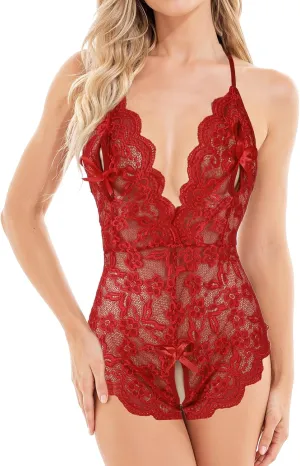 Sexy Lingerie for Women Lace Bodysuit Lingerie Deep V Neck One Piece Babydoll Sleepwear