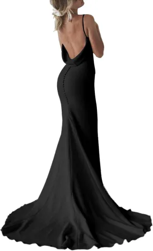 SHANDUAO Satin Mermaid Prom Dress for Women 2024 Spaghetti Straps Formal Dresses with Train Long Evening Party Gown