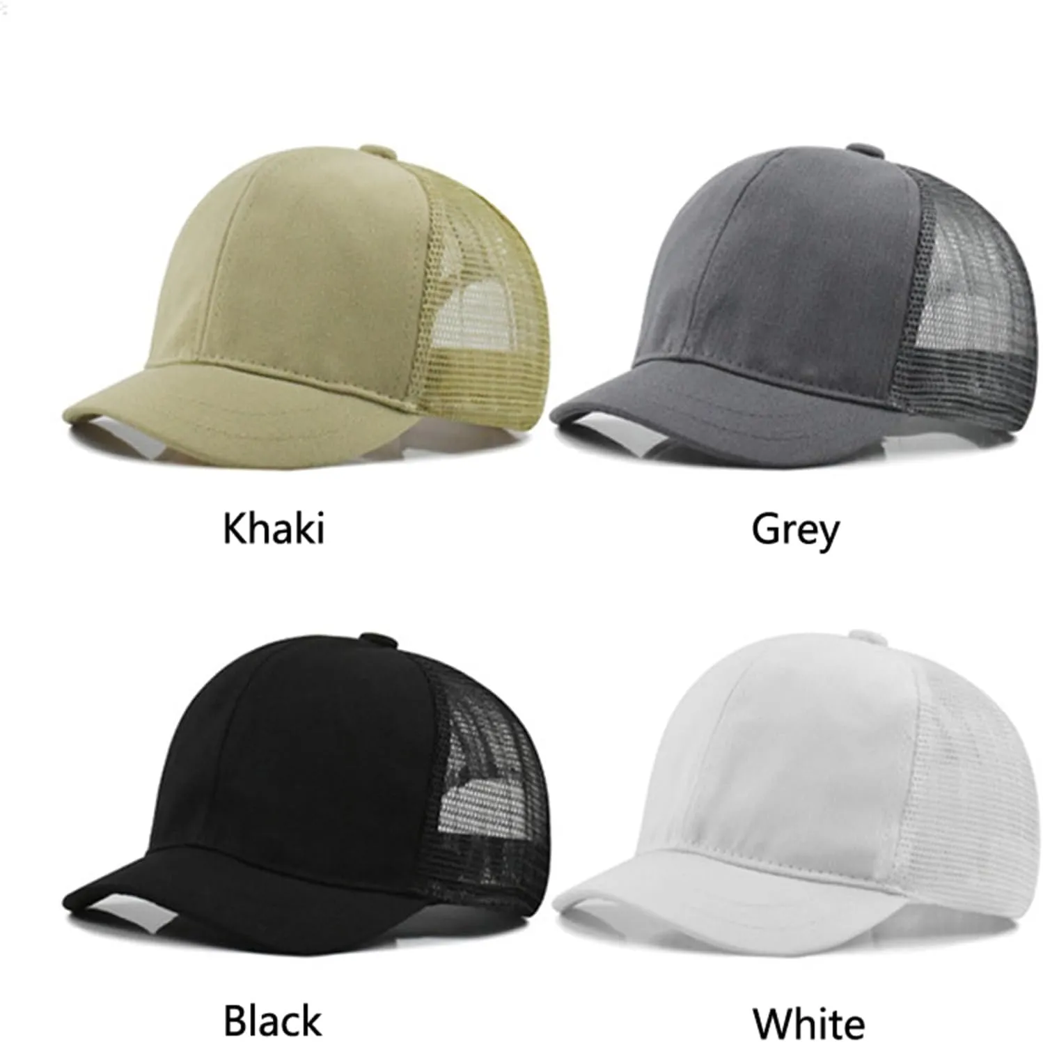 Short Brim Mesh-Back Baseball Cap Adjustable Washed Breathable Cotton Unconstructed Plain Dad Hat for Men Women