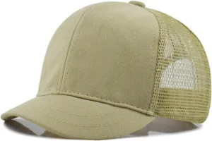 Short Brim Mesh-Back Baseball Cap Adjustable Washed Breathable Cotton Unconstructed Plain Dad Hat for Men Women