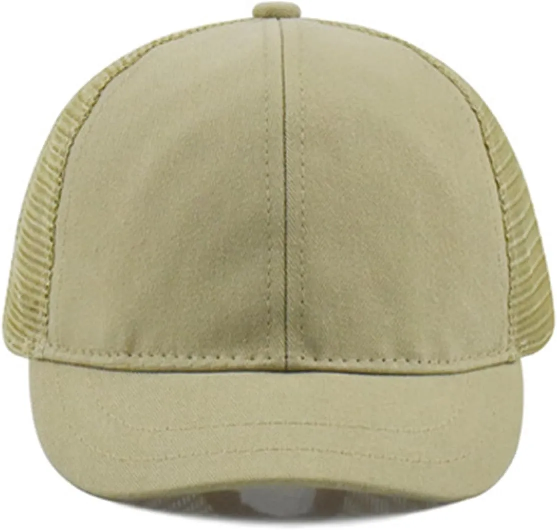 Short Brim Mesh-Back Baseball Cap Adjustable Washed Breathable Cotton Unconstructed Plain Dad Hat for Men Women