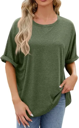Short Sleeve Oversized Tshirts for Women 2024 Summer Casual Crewneck Plain Tops Basic Tees Essential Clothing