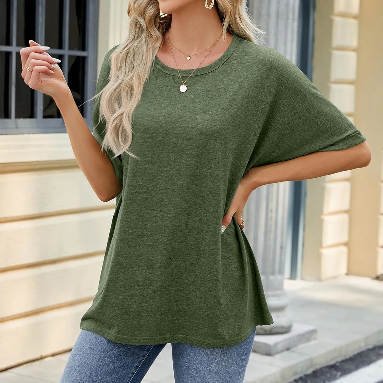 Short Sleeve Oversized Tshirts for Women 2024 Summer Casual Crewneck Plain Tops Basic Tees Essential Clothing