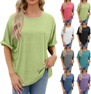 Short Sleeve Oversized Tshirts for Women 2024 Summer Casual Crewneck Plain Tops Basic Tees Essential Clothing