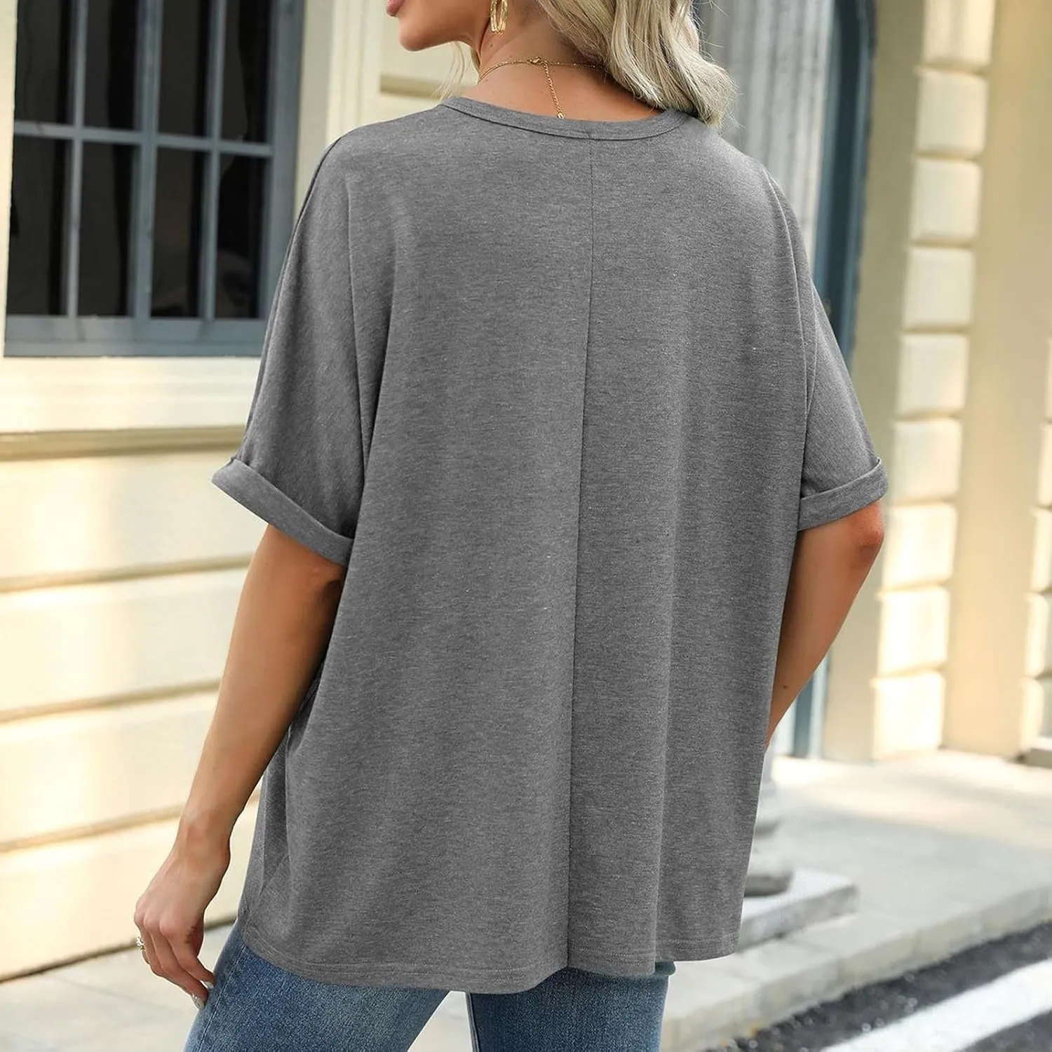 Short Sleeve Oversized Tshirts for Women 2024 Summer Casual Crewneck Plain Tops Basic Tees Essential Clothing