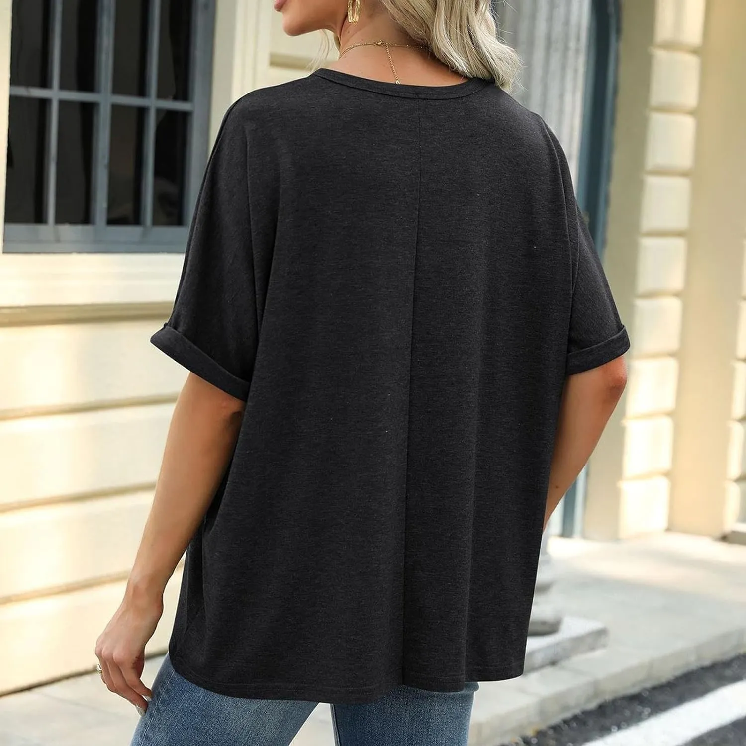 Short Sleeve Oversized Tshirts for Women 2024 Summer Casual Crewneck Plain Tops Basic Tees Essential Clothing