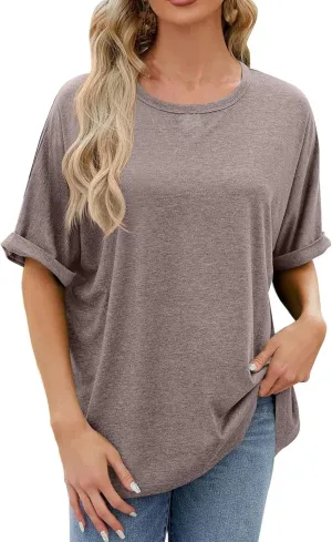 Short Sleeve Oversized Tshirts for Women 2024 Summer Casual Crewneck Plain Tops Basic Tees Essential Clothing