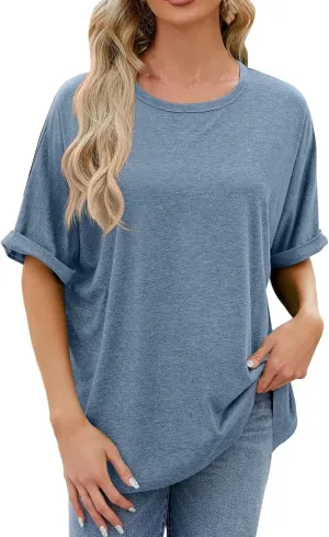 Short Sleeve Oversized Tshirts for Women 2024 Summer Casual Crewneck Plain Tops Basic Tees Essential Clothing