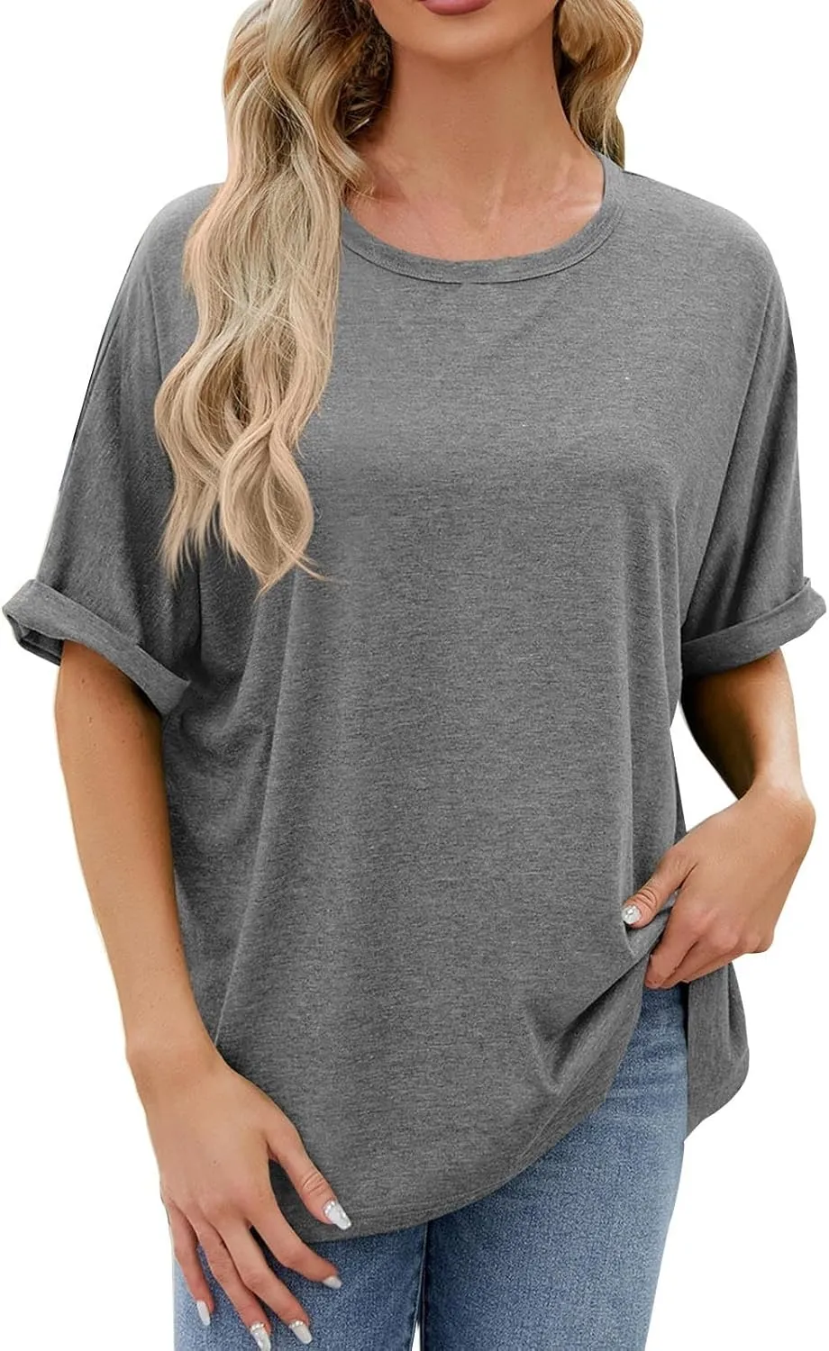 Short Sleeve Oversized Tshirts for Women 2024 Summer Casual Crewneck Plain Tops Basic Tees Essential Clothing