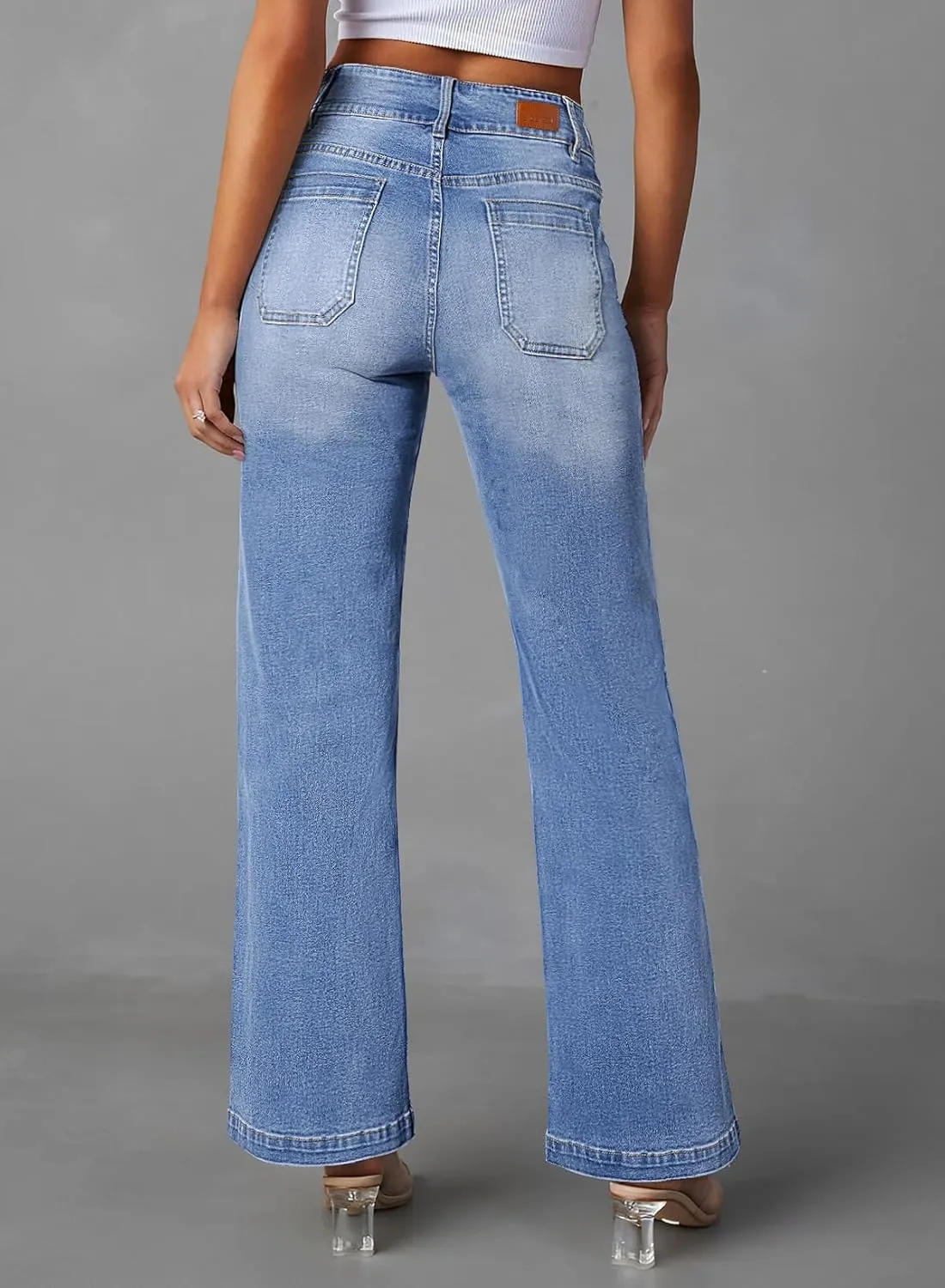 Sidefeel Women's Wide Leg Jeans High Waisted Tummy Control Stretchy Pockets Front Zimbaplatinum Jeans