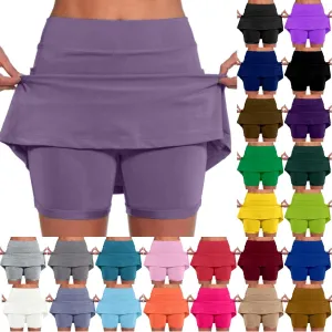Skorts for Woman Plus Size Tummy Control Yoga Culottes Lightweight Quick Dry Tennis Golf Skirts with Shorts Underneath