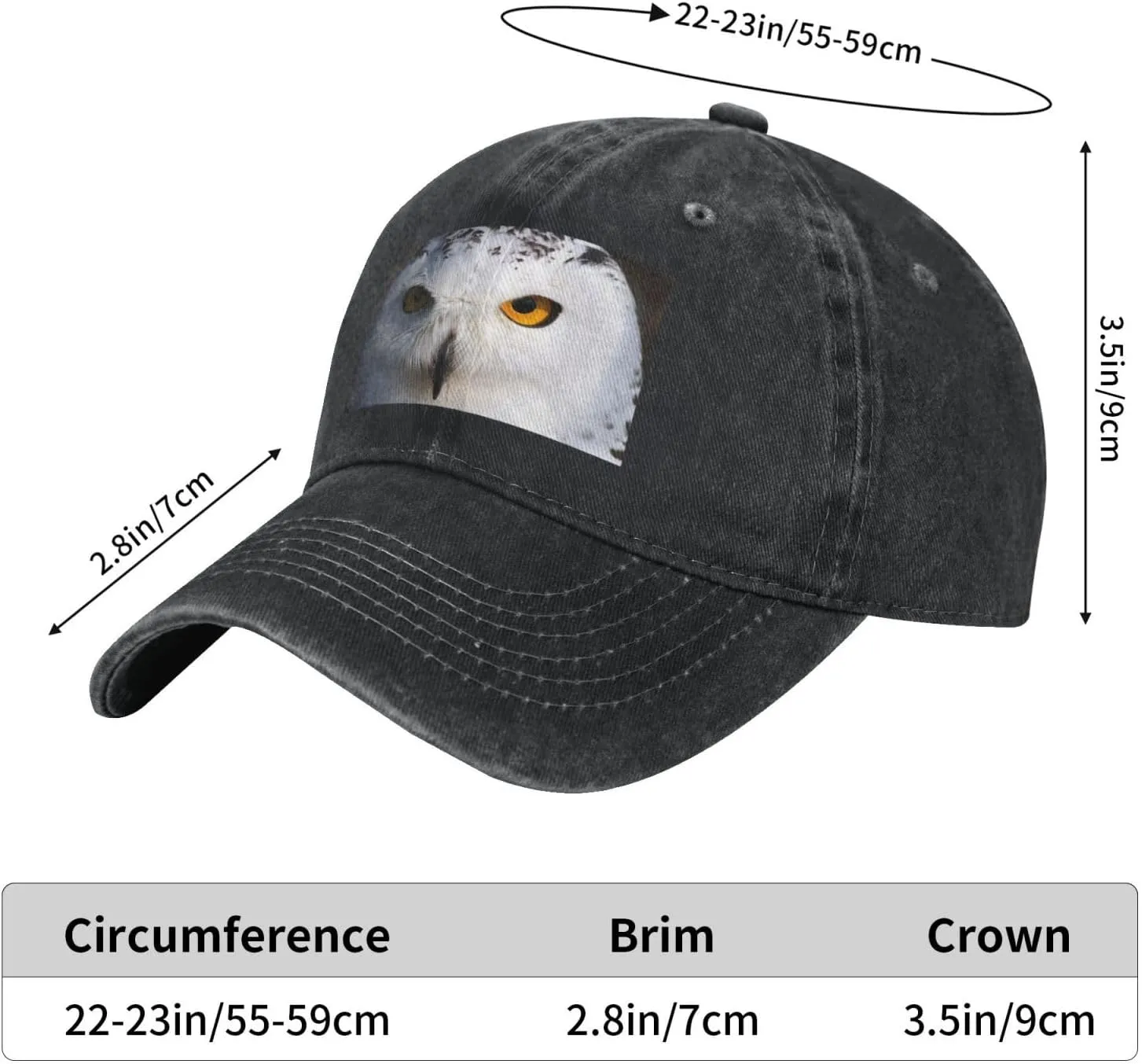 Snowy Owl Eyes Unisex Baseball Cap Breathable Cotton Trucker Hat Classic Denim Dad Hat Summer Sun Hat