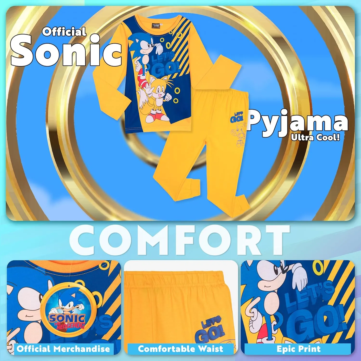 Sonic The Hedgehog Shadow Boys Pajama Set, Cozy Loungewear, Soft PJs Sleepwear - Gaming Gifts for Boys