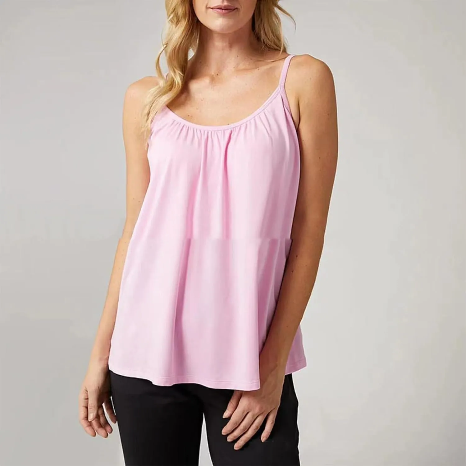 Spaghetti Strap Tank Tops for Women with Built in Bras Solid Casual Sleeveless Loose Fit Flowy Basic Camisole Tops