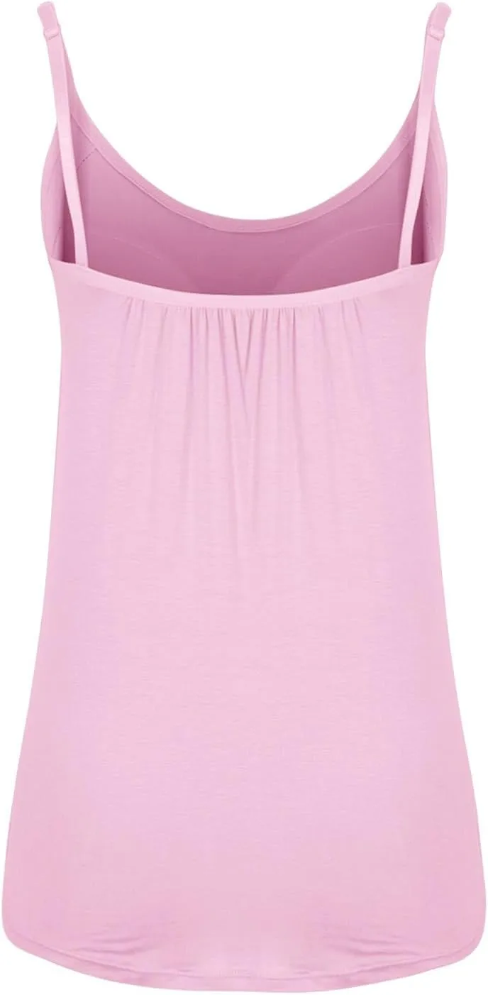 Spaghetti Strap Tank Tops for Women with Built in Bras Solid Casual Sleeveless Loose Fit Flowy Basic Camisole Tops