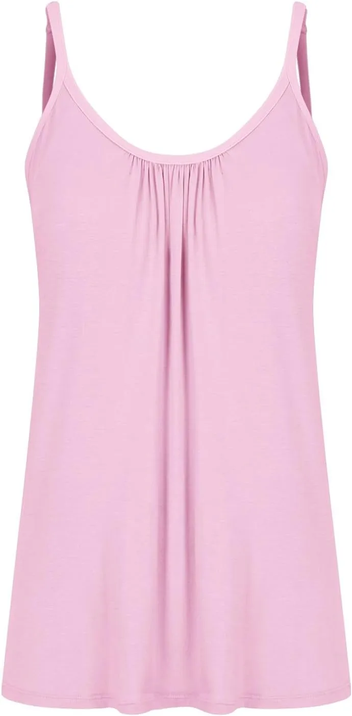 Spaghetti Strap Tank Tops for Women with Built in Bras Solid Casual Sleeveless Loose Fit Flowy Basic Camisole Tops