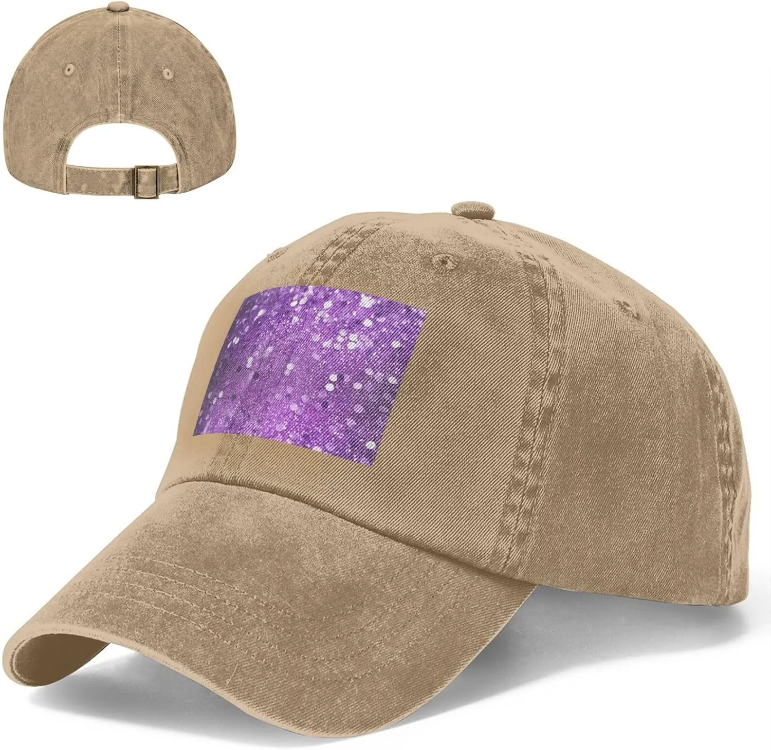 Sparkling Purple Glitter Unisex Baseball Cap Breathable Cotton Trucker Hat Classic Denim Dad Hat Summer Sun Hat