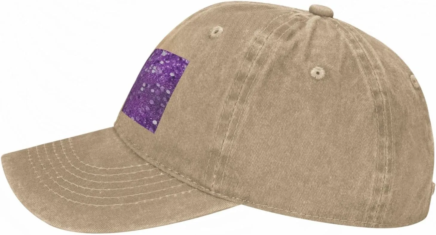Sparkling Purple Glitter Unisex Baseball Cap Breathable Cotton Trucker Hat Classic Denim Dad Hat Summer Sun Hat