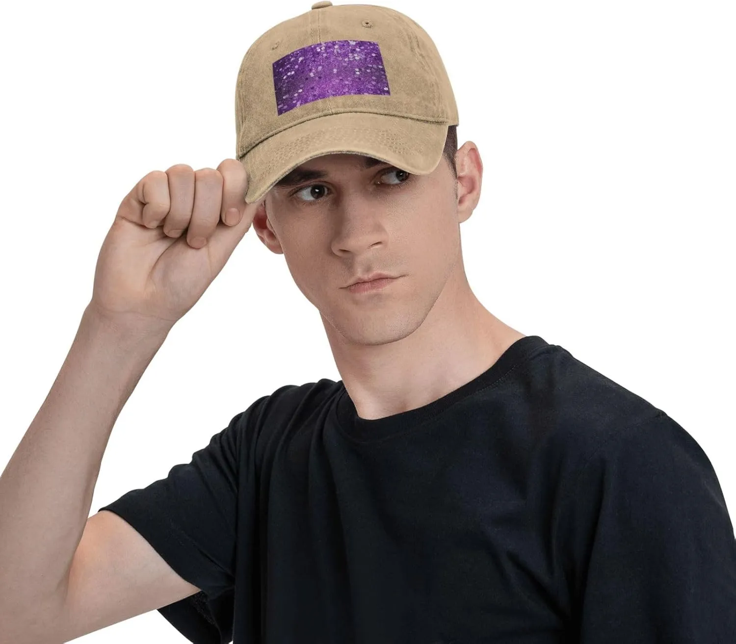 Sparkling Purple Glitter Unisex Baseball Cap Breathable Cotton Trucker Hat Classic Denim Dad Hat Summer Sun Hat