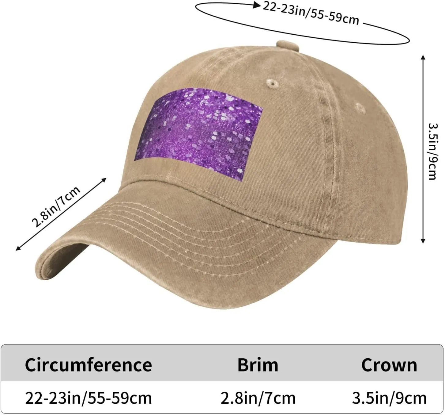 Sparkling Purple Glitter Unisex Baseball Cap Breathable Cotton Trucker Hat Classic Denim Dad Hat Summer Sun Hat