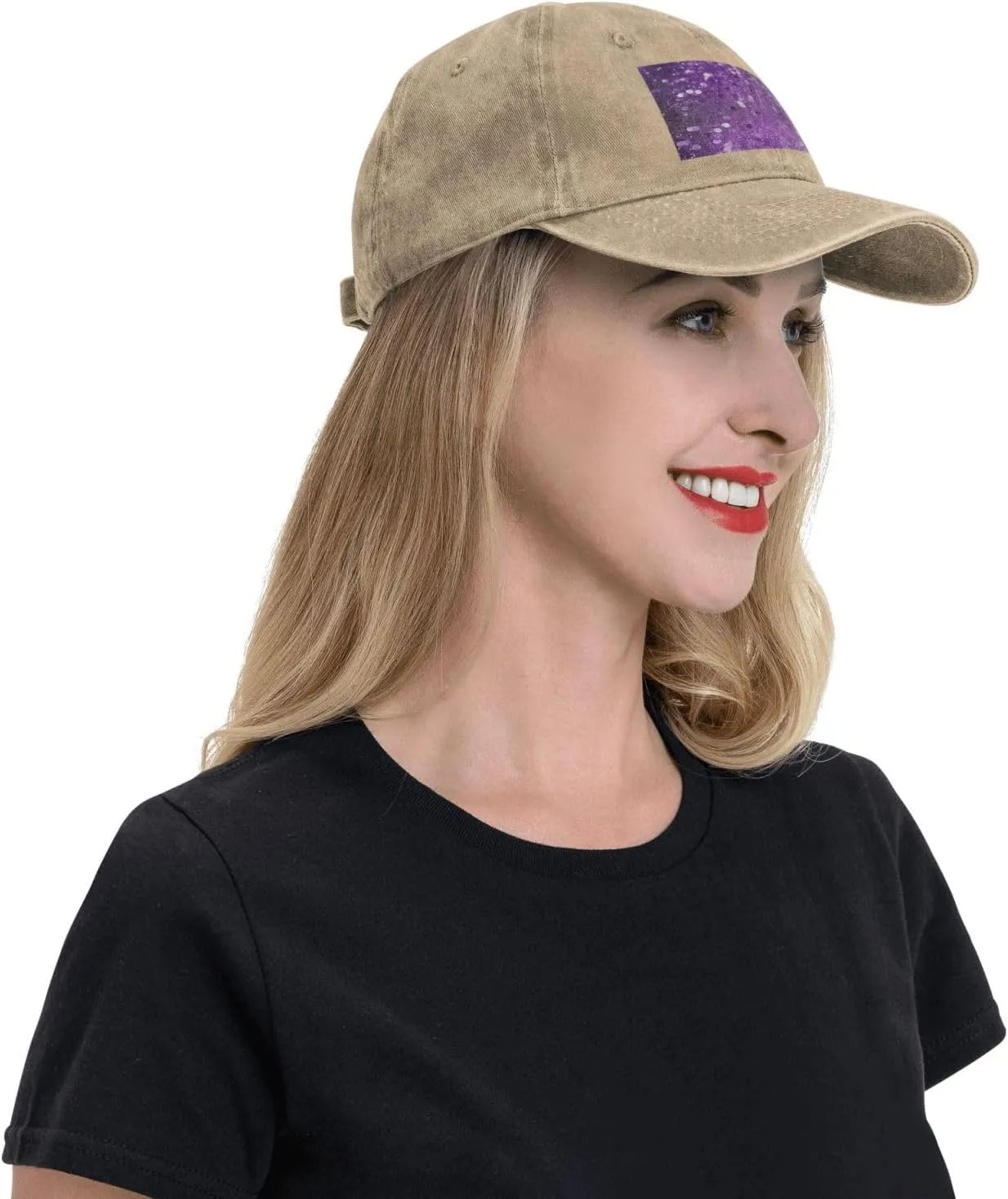 Sparkling Purple Glitter Unisex Baseball Cap Breathable Cotton Trucker Hat Classic Denim Dad Hat Summer Sun Hat