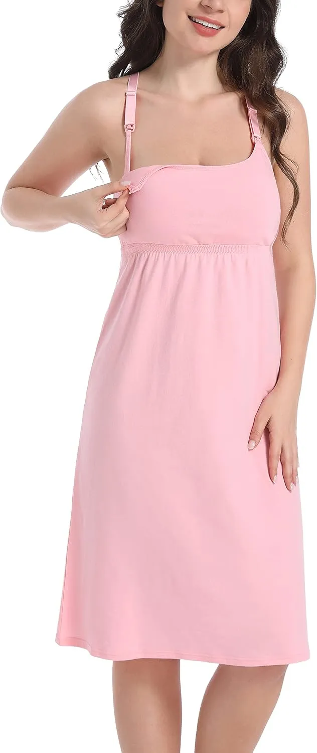 SUIEK Womens Maternity Nursing Tank Tops Cotton Breastfeeding Nightgown Maternity Sleepwear
