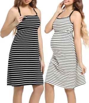 SUIEK Womens Maternity Nursing Tank Tops Cotton Breastfeeding Nightgown Maternity Sleepwear