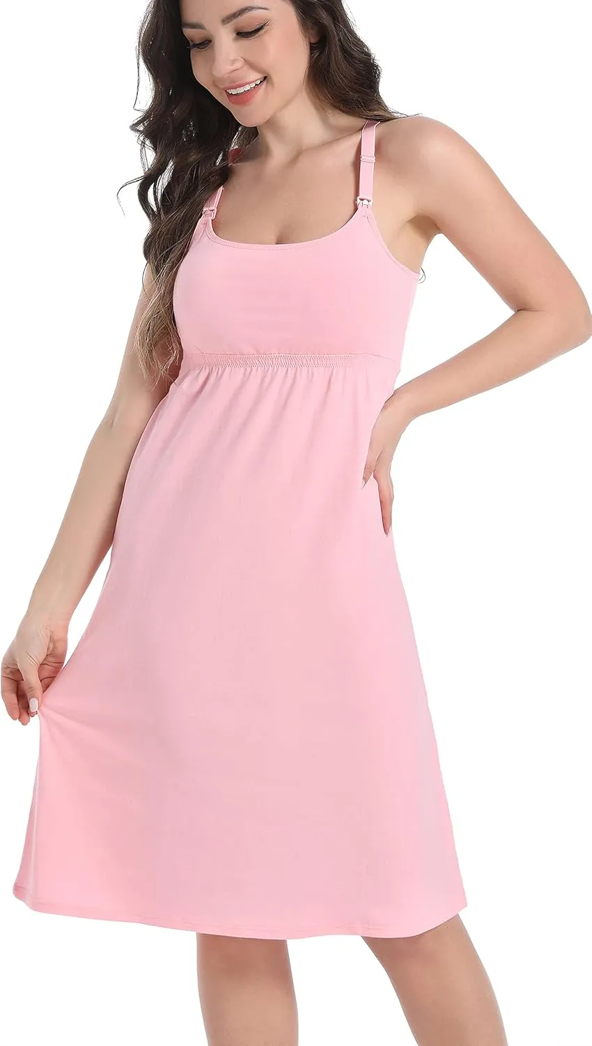 SUIEK Womens Maternity Nursing Tank Tops Cotton Breastfeeding Nightgown Maternity Sleepwear