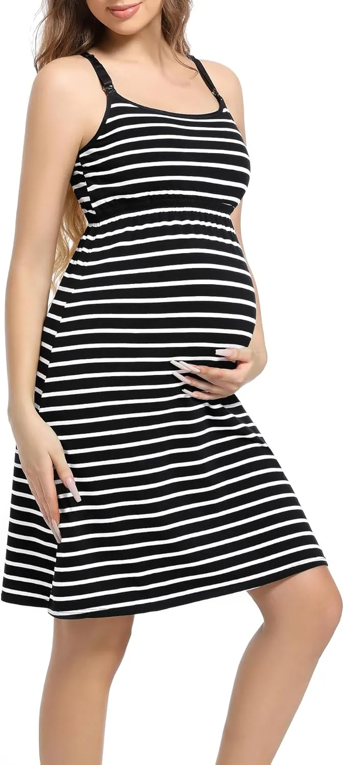 SUIEK Womens Maternity Nursing Tank Tops Cotton Breastfeeding Nightgown Maternity Sleepwear