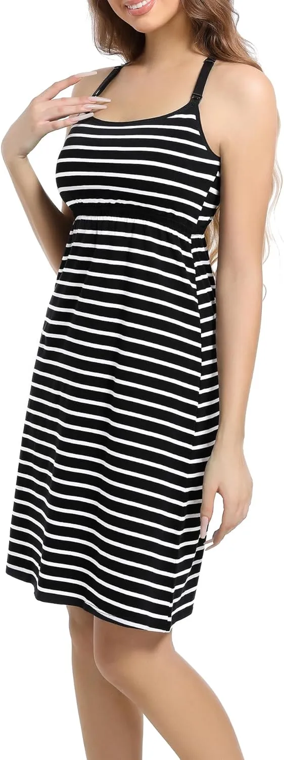 SUIEK Womens Maternity Nursing Tank Tops Cotton Breastfeeding Nightgown Maternity Sleepwear