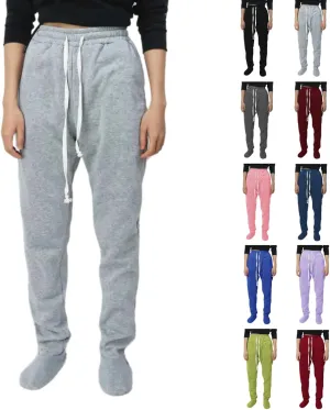 Sweatpants with Foot for Women Fleece Lined Soft Warm Drawstring Elastic Waist Pajama Pants Casual Loungewear Trouser