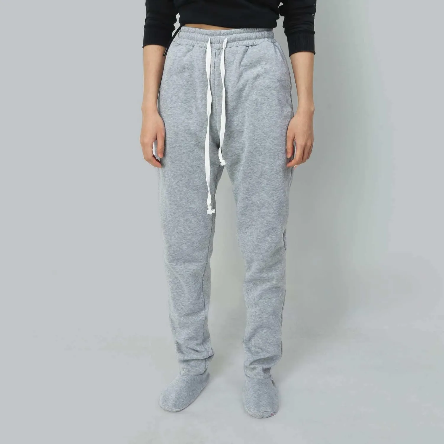 Sweatpants with Foot for Women Fleece Lined Soft Warm Drawstring Elastic Waist Pajama Pants Casual Loungewear Trouser