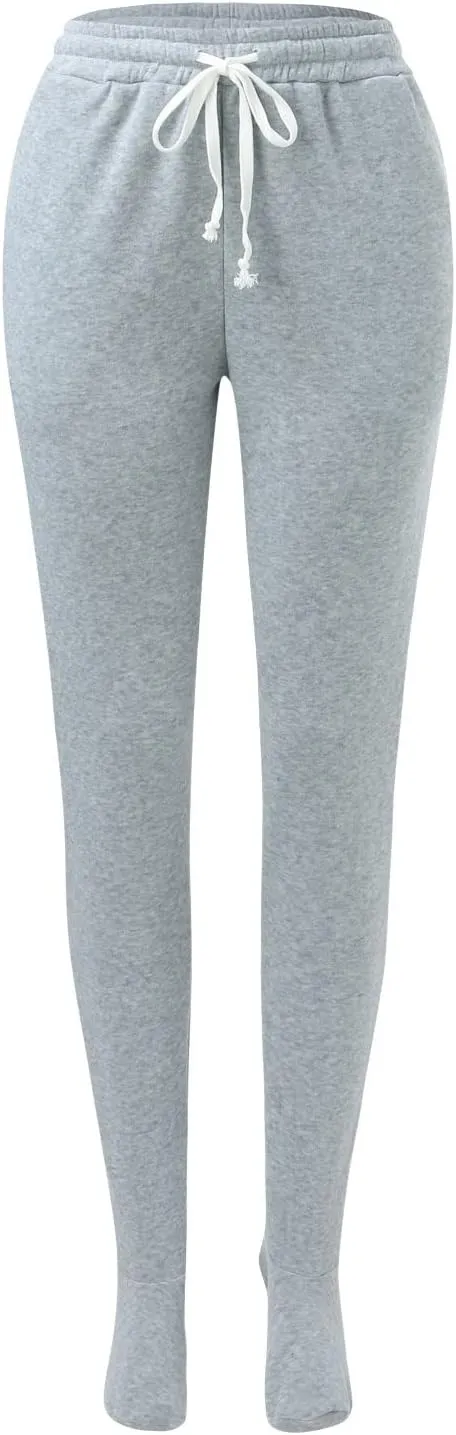 Sweatpants with Foot for Women Fleece Lined Soft Warm Drawstring Elastic Waist Pajama Pants Casual Loungewear Trouser