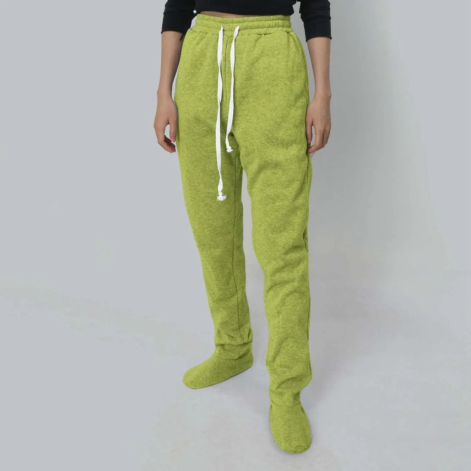 Sweatpants with Foot for Women Fleece Lined Soft Warm Drawstring Elastic Waist Pajama Pants Casual Loungewear Trouser