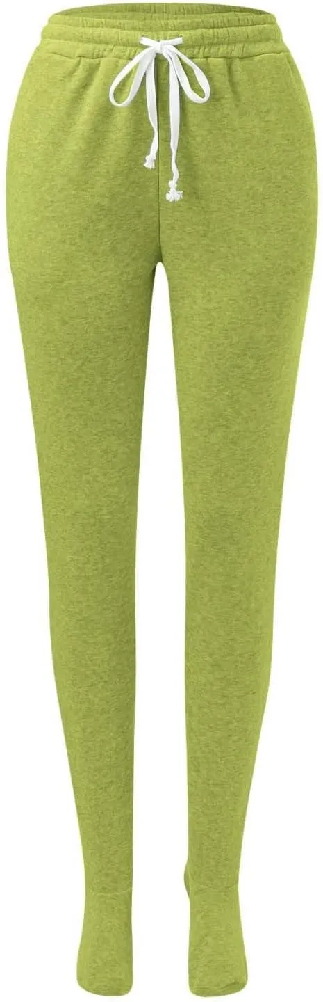 Sweatpants with Foot for Women Fleece Lined Soft Warm Drawstring Elastic Waist Pajama Pants Casual Loungewear Trouser