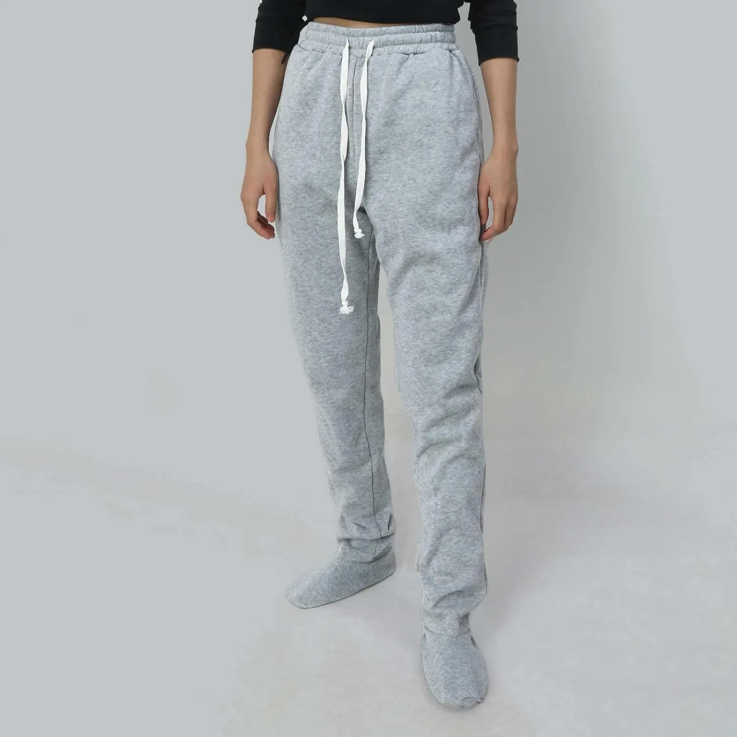 Sweatpants with Foot for Women Fleece Lined Soft Warm Drawstring Elastic Waist Pajama Pants Casual Loungewear Trouser