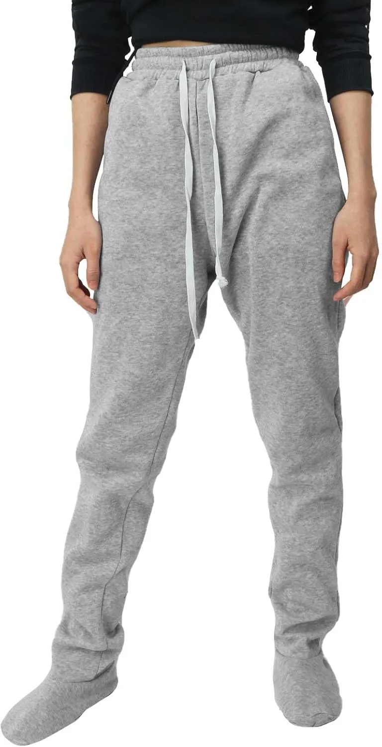 Sweatpants with Foot for Women Fleece Lined Soft Warm Drawstring Elastic Waist Pajama Pants Casual Loungewear Trouser
